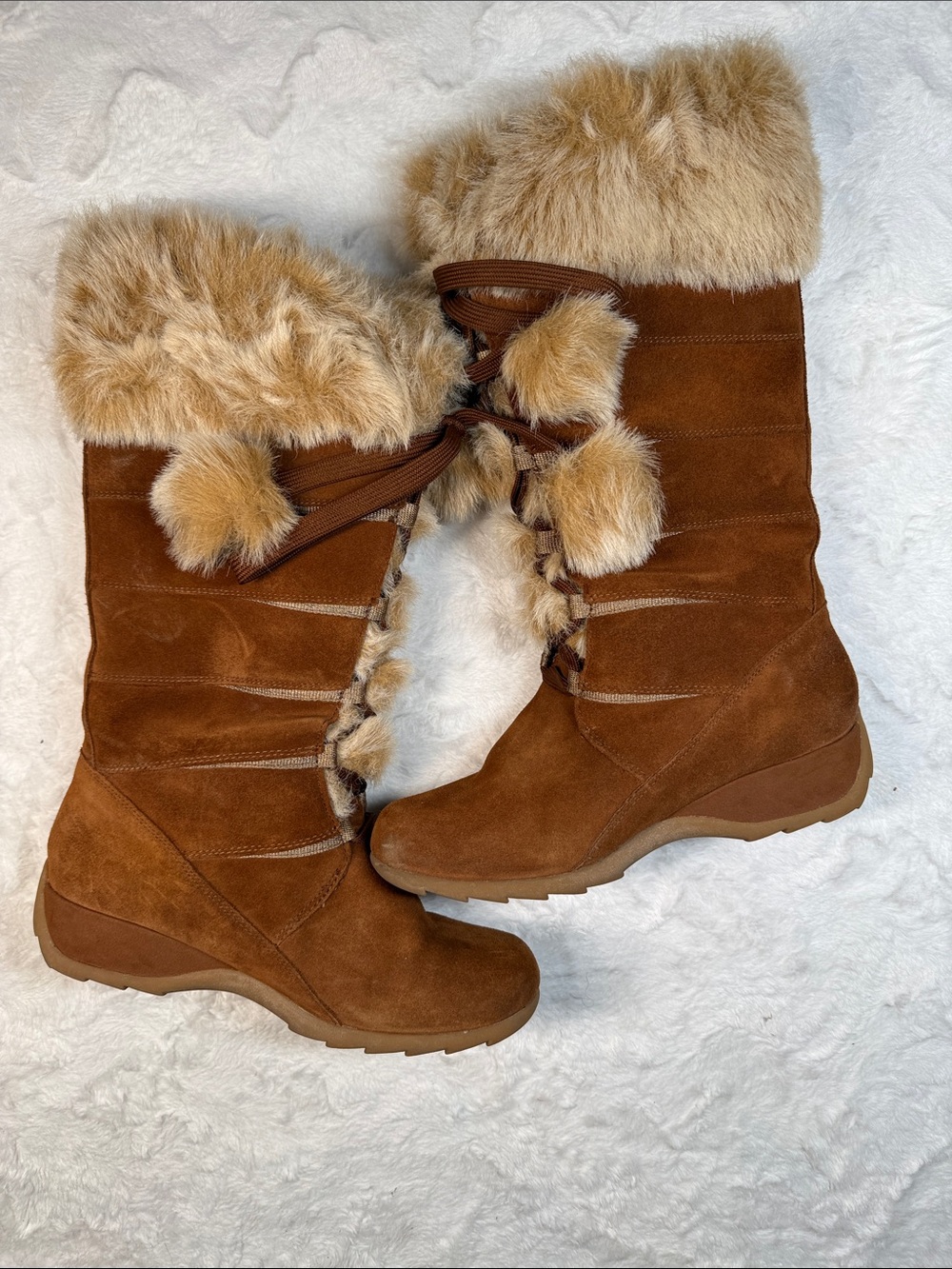 Sporto Chestnut Suede Faux Fur Trim Lace-Up Winter Boots